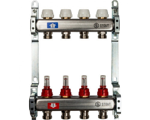 STOUT Коллектор из нержавеющей стали с расходомерами 4 вых.