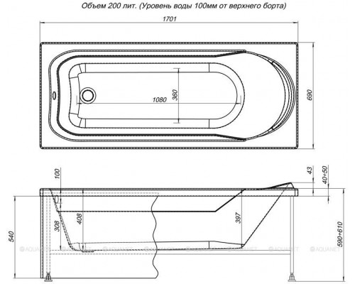 Фронтальная панель для ванны Aquanet West/Nord/Roma 170