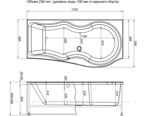 Фронтальная панель для ванны Aquanet Nicol 170 R