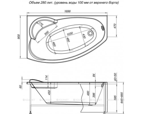 Акриловая ванна Aquanet Sofia 170x90 L (с каркасом)