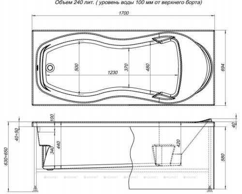 Акриловая ванна Aquanet Tessa NEW 170x70