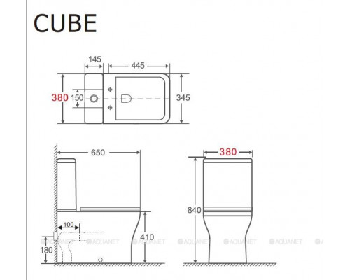 Унитаз с бачком напольный Aquanet Rimless Cube-C CL-12248B